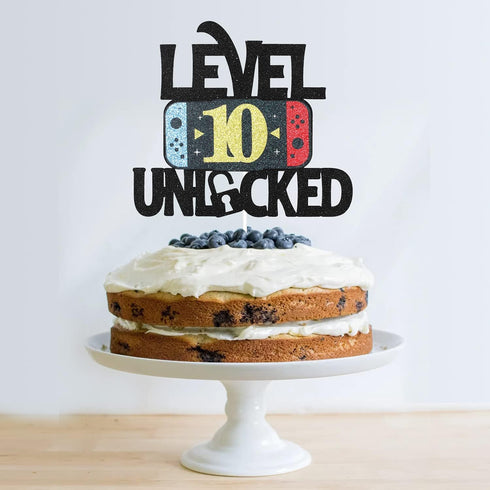 Level 10 Unlocked Game Birthday Cake Topper - Video Game Boy's 10th Birthday Game On Party Cake Supplies - Gaming Level Up Winner Party Decoration...