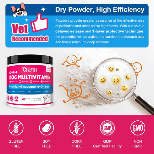 Dog Vitamins Powder, Probiotics & Digestive Enzymes for Gut Health, Glucosamine & Chondroitin & Omega 3, Complete Supplement for Homemade Dog Food...