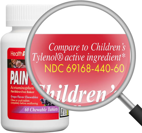 HealthA2Z® Children's Chewable Pain Relief | Acetaminophen 160mg | 60 Chewable Tablets | Grape Flavor Chewables | Aspirin & Ibuprofen Free...