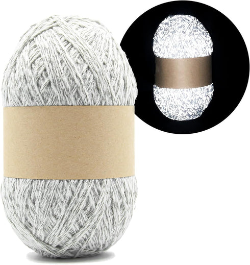 100g/3.5oz BulingBuling Acrylic Reflective Yarn,White yarn,Worsted Fine #2 Yarn - 210 metres/230 yards,Reflective thread,Beginners Yarn for Croche...