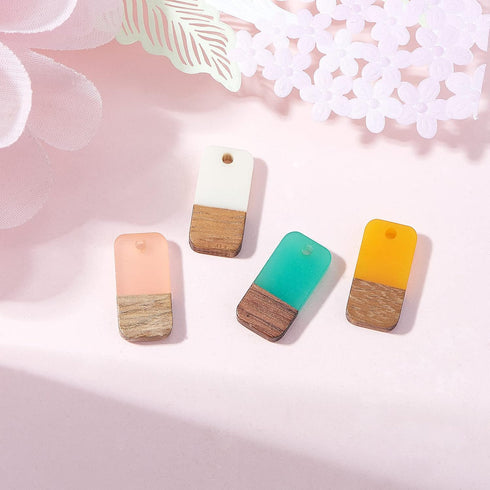 DanLingJewelry 50 pcs Random Color Resin and Walnut Wood Charms Rectangle Charms for Jewelry Making DIY Craft 20.5x10mm...