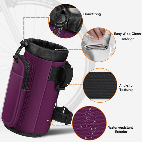 FINPAC Cup Holder for Bike, Universal Water Bottle Holder with Phone Pockets for Stroller Walker Golf Cart Rollator and Electric Scooter Handlebar...
