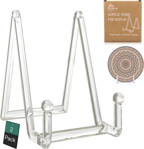 2 Pack Plate Stands for Display, 4.5 Inch Clear Acrylic Square Holder Stand Tabletop Picture Frame Stand Easel for Book, Decorative Plate, Plaque,...