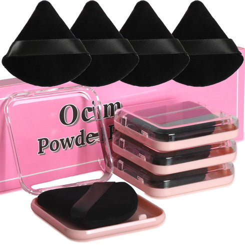 4 Pack Triangle Powder Puffs for Face Powder,Soft Velour Makeup Setting Powder Puff with Case,Black...