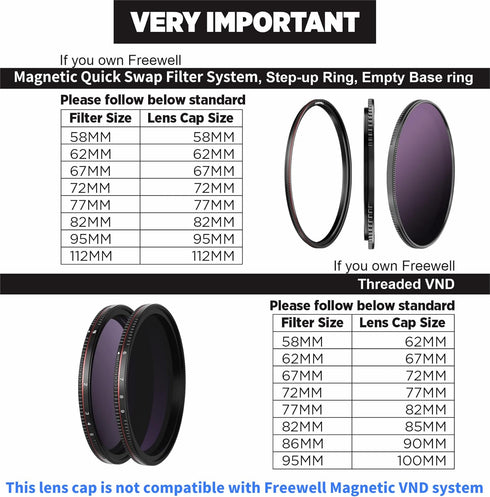 Freewell 85mm Magnetic Lens Cap (Please Read Our Chart Before Making This Purchase)...