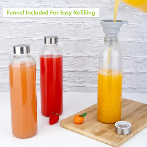 Zukro Glass Juice Bottles with Lids for Juicing 24 oz, Reusable Clear Glass Water Bottles with Stainless Steel Airtight Cap for Refrigerator, 100%...