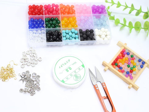 PAMIR TONG 440pcs 8mm Natural Chalcedony Beads Kits Gemstone Jade Glass Beads Round Loose Beads DIY Smooth Beads for Bracelet Necklace Jewelry Mak...