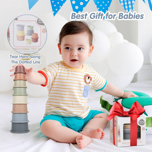 Stacking Cups Baby Toy 6-12 Months, Toddler Nesting Cups Set for Boys and Girls, 8PCS Stackable Bath Toy, Montessori Educational Gift for 1 2 3 Ye...