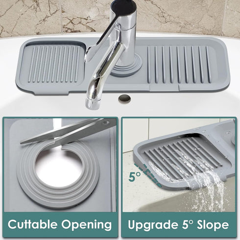 Kitchen Sink Splash Guard, 17.5” X 5.5”Silicone Faucet Splash Guard,Faucet Mat For Kitchen Sink,Sink Faucet Mat,Drip Protector Splash Countertop (...