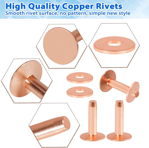 JUNESunShine 154Pcs Copper Rivets for Leather, 12 Smooth Leather Rivets without Pattern, Pure Copper Rivets and Burrs for Leather Work Jeans Jacke...