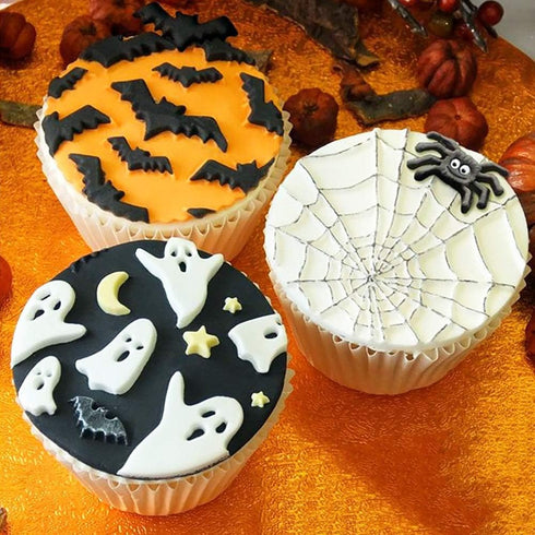 5 Pcs Halloween Cupcake Fondant Molds Silicone Skull Spider Bat Ghost Molds for Halloween Cake Decorating Chocolate Candy Gum Paste Polymer Caly E...