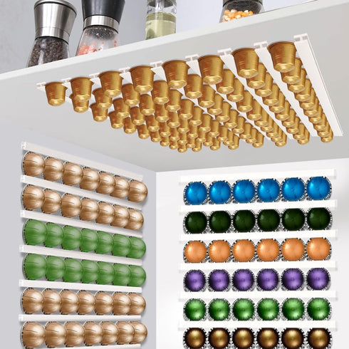 Coffee Pod Holder, K Cup Holders for Counter,10 PCS Coffee Pods Storage/Organizer,Wall Mount Coffee Pod Holder with Adhesives,Under Cabinets-White...