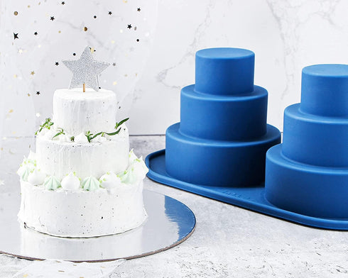 Webake Mini 3 Tier Cake Pan, Silicone Tier Cake Molds, 2 Pack Blue Molds for Small Smash Cake Cupcake for Birthday, Baby Shower, Wedding, 3.8 Inch...