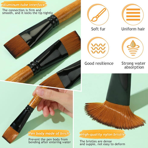 6 Pcs Flat Paint Brushes 1 Inch Watercolor Acrylic Paint Brush Synthetic Nylon Craft Artist Brushes for Painting Oil Fine Crafts Face Body Art Pai...
