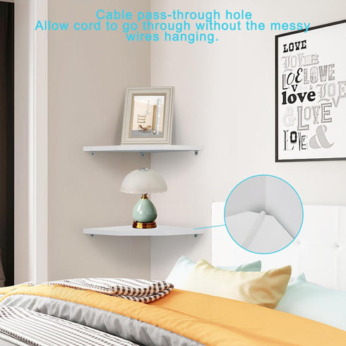 Corner Wall Shelves Set of 2, Rustic Wood Corner Floating Shelves with Cable raceway, Wall Mount Storage Display for TV Accessories, Baby Monitor,...