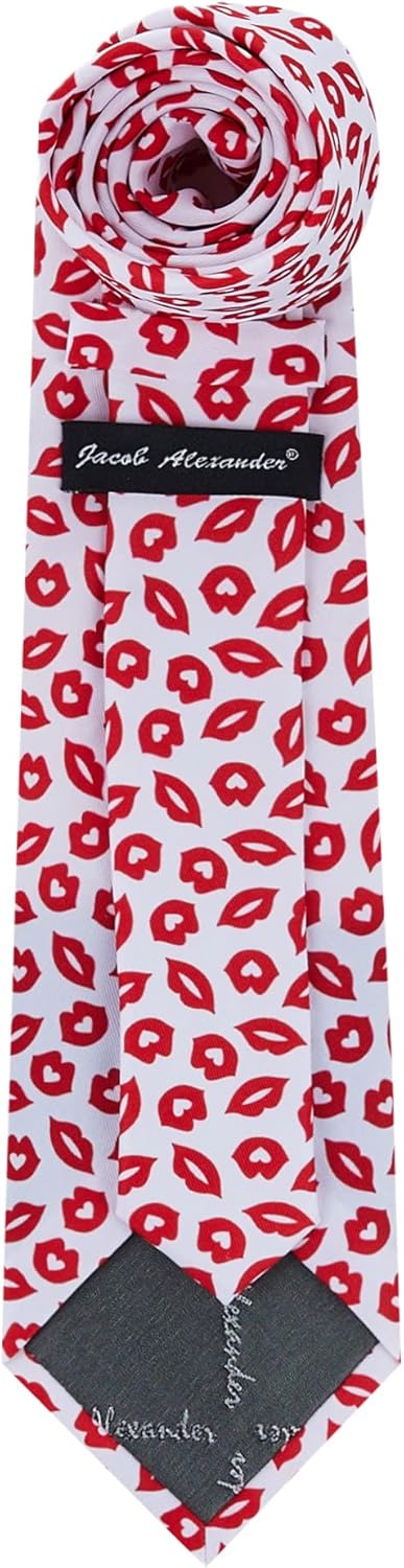 Jacob Alexander Men's Happy Valentine's Day Red Lips Kisses Pattern Regular Length Neck Tie - White...