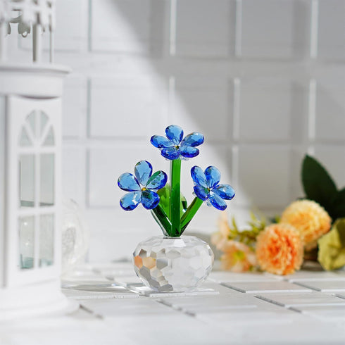 QFkris Forget-Me-Not Crystal Flower Figurines, Crystal Blue Flowers Figurine Table Collectible Ornament Home Decoration Souvenir Gifts...