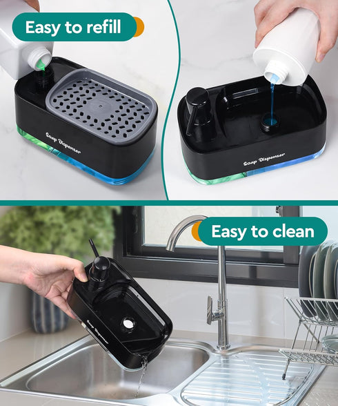Kitchen Dish Soap Dispenser Set?Dish and Hand Soap Dispenser with Sponge Holder, 3-in-1 Countertop Sponge Dual Soap Pump Dispenser for Kitchen Sin...