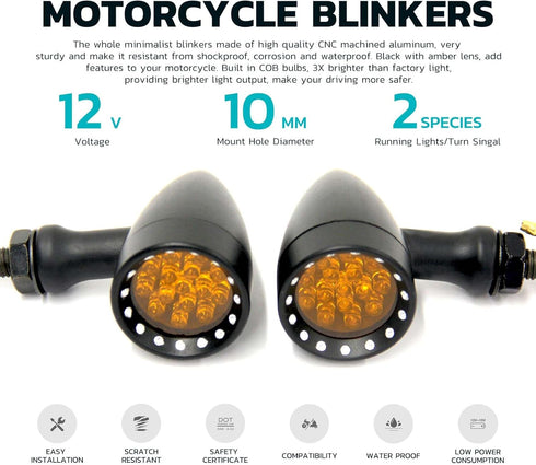 2pcs Amber CNC Motorcycle Bullet LED Turn Signal Light Blinker Indicator Front Rear Tail Light Compatible with Honda HarleyYamaha Suzuki Kawasaki...