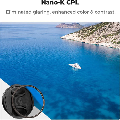 K&F Concept 58mm Circular Polarizer Filter with Lens Cap Cleaning Cloth Optical Glass Ultra Slim 18 Multi-Layer Coatings Polarizing Filter for Cam...