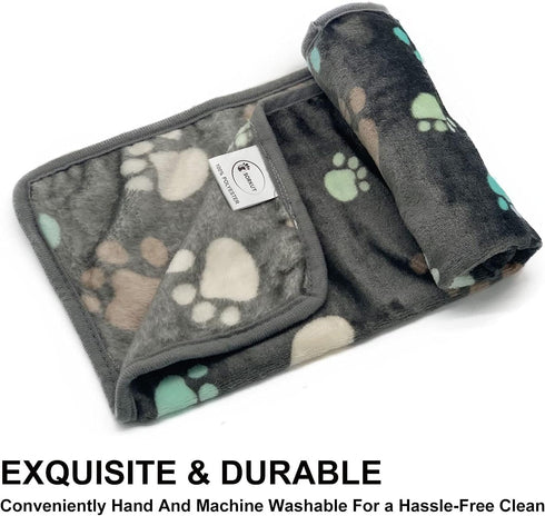 1 Pack 3 Puppy Blankets Super Soft Warm Sleep Mat Grey PAW Print Blanket Fleece Pet Blanket Dog Blankets for Small Dogs Puppy Dogs Fluffy Cats,Sma...