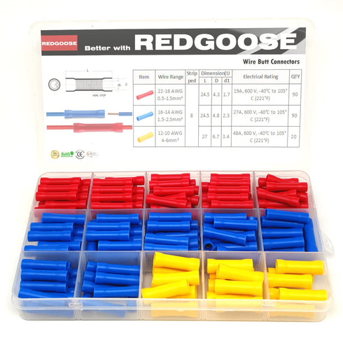200PCS Wire Butt Connectors 22-10 AWG Insulated Electrical Marine Automotive Wire Crimp Terminals Assortment Kit...