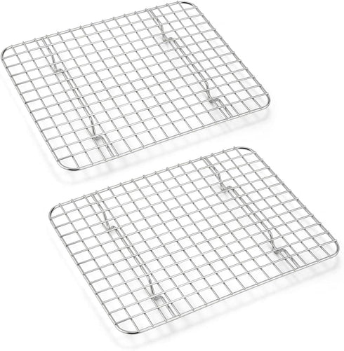 Small Baking Cooling Rack Set of 2, E-far Stainless Steel Toaster Oven Rack for Cooking Roasting Grilling Meat, 8.6” x 6.2” Metal Bakeable Wire Ra...
