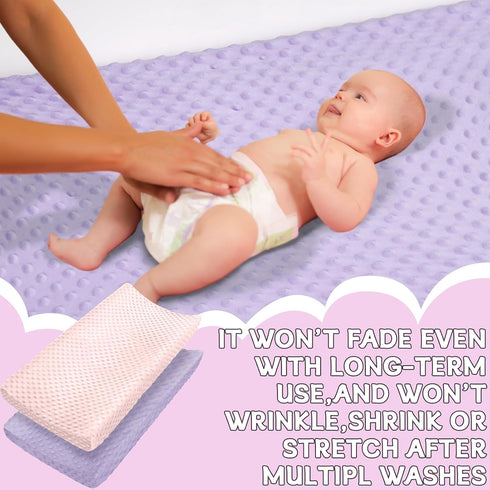 2 Pcs Changing Pad Cover 16 x 32 Inch Ultra Soft Dots Plush Changing Table Covers for Baby Girls and Boys Changing Pad Liners (Pink & Purple)...