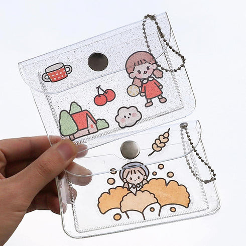 3 Pcs Transparent Card Holder Keychain Wallet Small Coin Purse Mini Change Pouch Waterproof Card Case for Women Girls (Glitter Clear)...