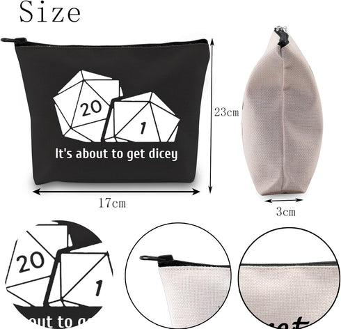 POFULL Dice For Dragons D20 RPG Gamer It's About To Get Dicey Cosmetic Bag DND Gifts Tabletop Role Playing Gamer Gift (It's about to get bag)...