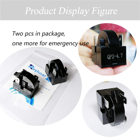 Reyhoar Replacement Part 3 Pin QP2-4.7/ QP2-4R7 4.7 Ohm Refrigerator PTC Start/Starter Relay - Compatible with Whirlpool, Frgidaire, Kenmore and Most Mini Fridges and Coolers (2 Pcs)