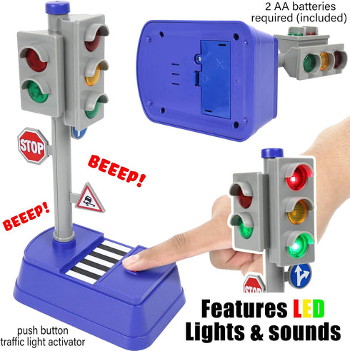 Kiddie Play Traffic Signs and Crosswalk light signal toys for kids (12pcs)...