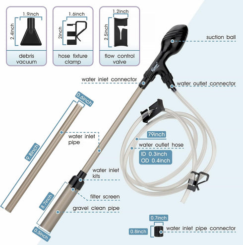 hygger Small Gravel Vacuum for Aquarium, Manual 80GPH Aquarium Gravel Cleaner Low Water Level Water Changer Fish Tank Cleaner with Pinch or Grip R...