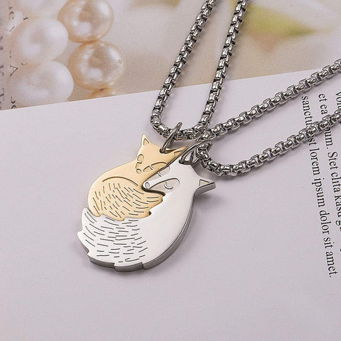 Couple Fox Necklace - Stainless Steel Fox Couples Necklaces Jewelry Gift for Valentine's Day...