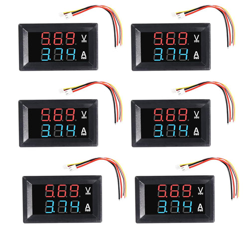 6pcs Digital Voltmeter Ammeter DC 100V 10A Amp Voltage Current Volt Amp Meter Tester 3 Bits Dual LED Display Panel(Red-Blue) Amp Volt Multimeter 0...