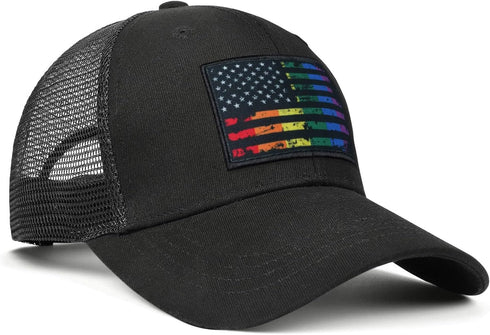 American Flag Hat Pride Hat LGBT Baseball Cap USA Trucker Hat Black Snapback Rainbow Hat Adjustable Dad Hat for Men Women...