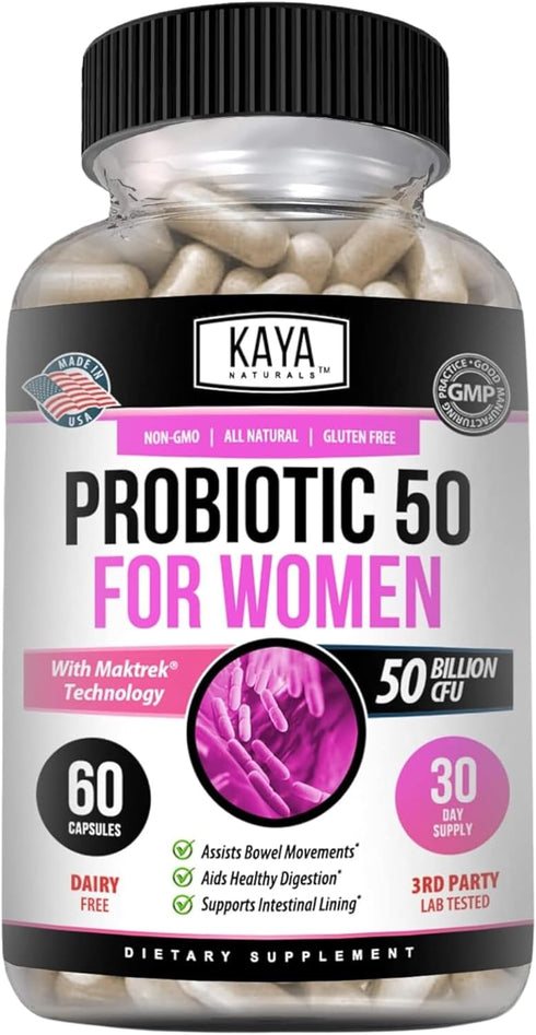 Kaya Naturals Probiotic 50 Billion CFU | Probiotics for Women, Probiotics for Men and Adults, Natural | Gut Health & Immune Support Supplement | P...
