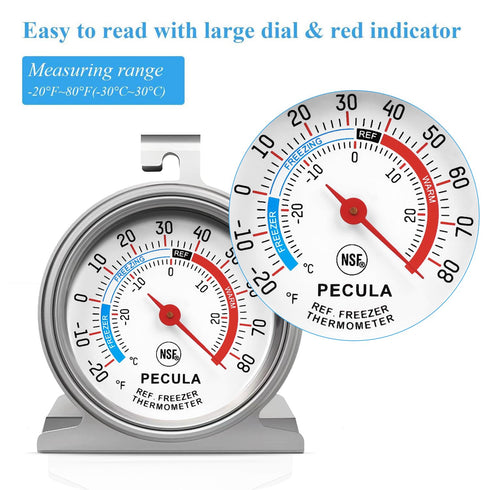 PECULA Refrigerator Thermometer Large Dial, Freezer Thermometer -30-30 Deg ?/-20-80 Deg ?, Fridge Thermometer by Stainless Steel, Thermometer for ...
