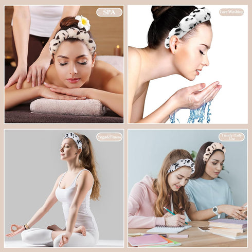 2 Pieces Spa Headbands for Women Puffy Makeup Headband Leopard Print Skincare Headband for Washing Face...