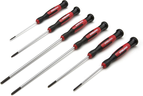 STEELMAN Precision Steel Shaft 6-Piece Long Electronics Screwdriver Set, Variety of Slotted/Phillips Sizes, Swivel-Head, Magnetic Tips...
