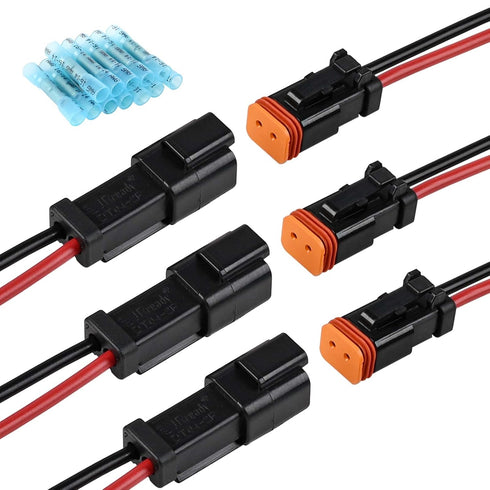 JRready Deutsch 2 pin Connector Kit dt Pigtail ST9019-3Sets 2 Wire Way Automotive Waterproof Wire Connectors with 12pcs Butt Connector, Deutsch Pi...