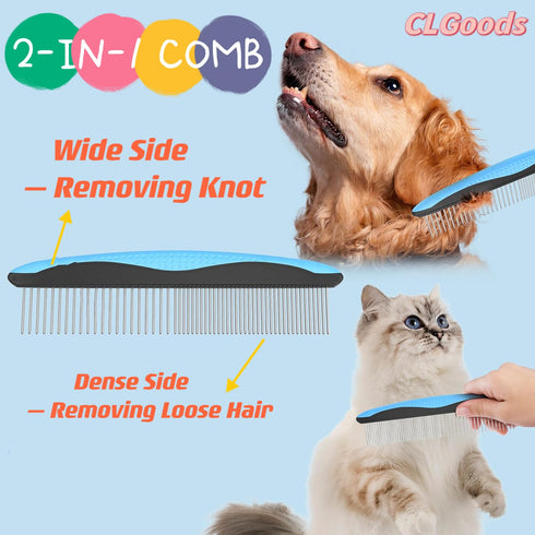 Pet Grooming Brush&Comb Combo, Pet Grooming Brush?Cat Comb Dog Comb for Shedding, 2-Piece Kit,Undercoat Comb for Dog Grooming (Blue)...