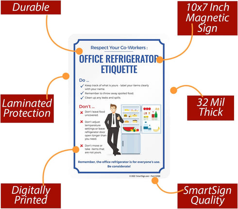 SmartSign 10 x 7 inch “Respect Your Co-Workers - Office Refrigerator Etiquette” Magnetic Sign, Conformable 32 mil Rubber, Multicolor...
