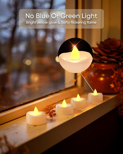 LED Candles, 24-Pack Tea Lights Candles Battery Operated Bulk, Long-Lasting 200 Hours Flameless Tealight Candles, Flickering Tea Lights for Hallow...