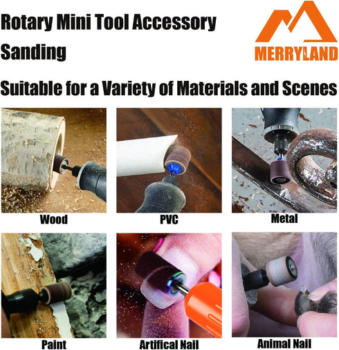 Merryland Drum Sander Sanding Band for Dremel 184pcs, 80# 1/4" Sanding Sleeve 180pcs and Mandrel 4pcs Rotary Tool, Electric Power Tool Accessory D...