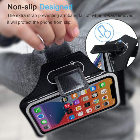 JEMACHE Running Armband for iPhone 16e 16 15 14 13 12 Pro, Samsung Galaxy S25 S24 S23 S22 S21, Gym Workouts Arm Band with Earphone Holder (Black)...