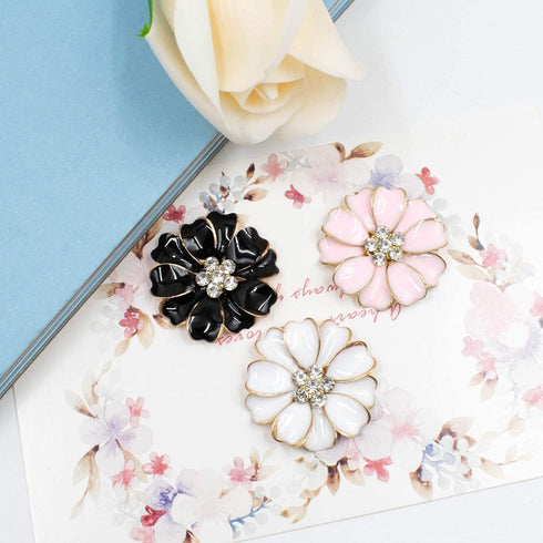 AUEAR, 30 Pack Buttons Enamel Flower Sewing Button Metal Crystal Rhinestone Flat Back Beads Embellishments Without Hole for Clothing Jewelry Makin...