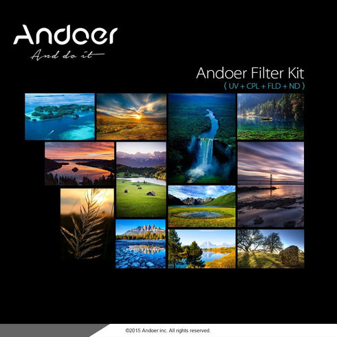 Andoer 55mm UV+CPL+FLD+ND(ND2 ND4 ND8) Filter Kit Ultraviolet Circular-Polarizing Fluorescent Neutral Density Filter for Nikon Canon Sony Pentax D...