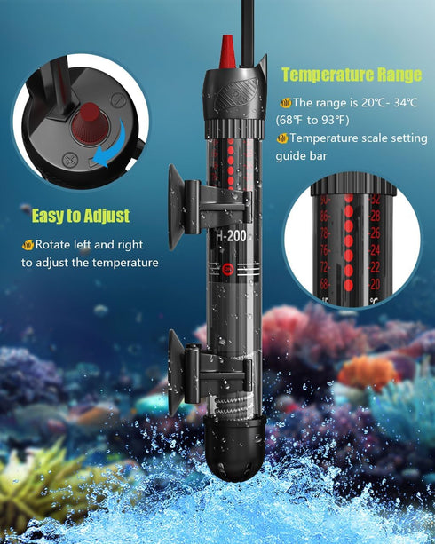 Aquarium Heater 50W, 20 Gallons Tank Submersible Aquarium Heater, Temperature Adjustable, Betta Turtle/Fish Tank Heater, Built-in Thermostat Contr...