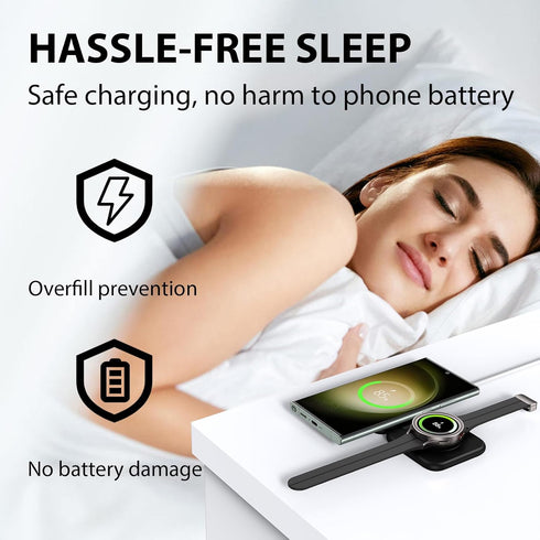 Aluminum Alloy Wireless Charger for Samsung, Foldable 2 in 1 Travel Wireless Charging Station Compatible with Samsung Galaxy S24 S23 Ultra Z Flip ...